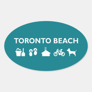 Sticker Ovale Toronto Beach Icons Monotone Dark