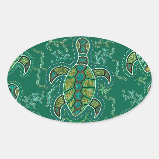 Sticker Ovale Tortue des Caraïbes (Devant)