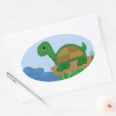 Sticker Ovale Tortue près de l'étang (Enveloppe)