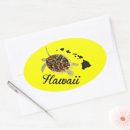 Sticker Ovale Tortue verte d'Hawaii (Enveloppe)