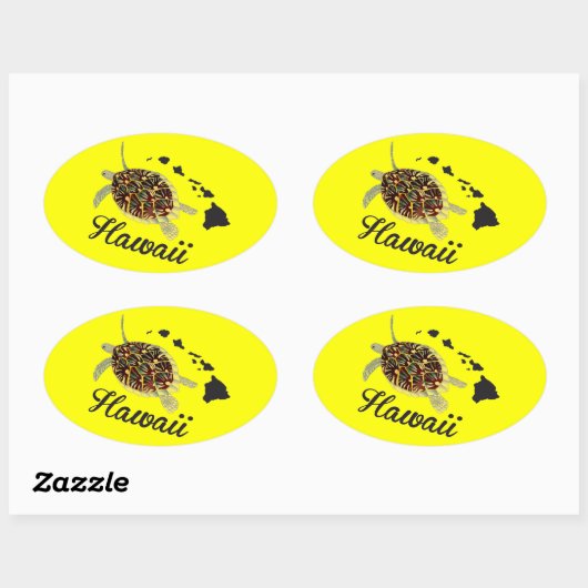Sticker Ovale Tortue verte d'Hawaii (Feuille)