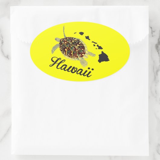 Sticker Ovale Tortue verte d'Hawaii (Sac)