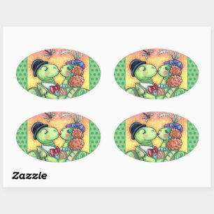 STICKER OVALE TORTUES S'EMBRASSANT, AMOUREUX DE TARPON MIGNON VA