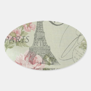 Sticker Ovale tour eiffel de paris rose menthe