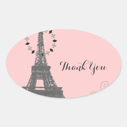 Sticker Ovale tour eiffel rose vintage paris merci (Devant)