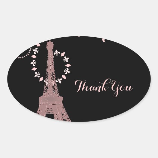 Sticker Ovale tour eiffel rose vintage paris merci (Devant)