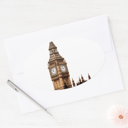 Sticker Ovale Tour Sepia Big Ben (Enveloppe)