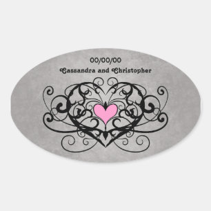 Sticker Ovale Tourbillons romantiques et mariage de coeur