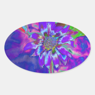 Sticker Ovale Tournesol bleu Abstrait   retro funky