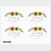 Sticker Ovale Tournesol Floral Eucalyptus Mariage Merci (Feuille)