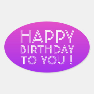 Sticker Ovale Tout Nom Modifiable Joyeux Anniversaire Rose Viole