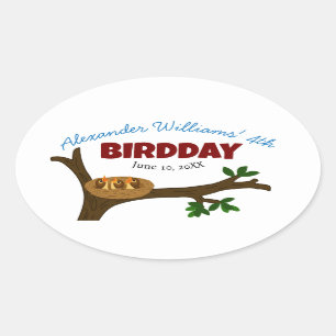 Sticker Ovale Tree Bird Nest Bébé Oiseaux Fête d'anniversaire de