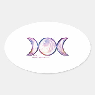 Sticker Ovale triple lune déesse perle iridescente