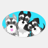 Sticker Ovale Trois mignons Schnauzers (Devant)
