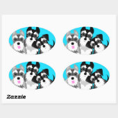 Sticker Ovale Trois mignons Schnauzers (Feuille)