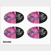 Sticker Ovale TROISIÈME MASQUE, Monogramme Fuchsia Black (Feuille)