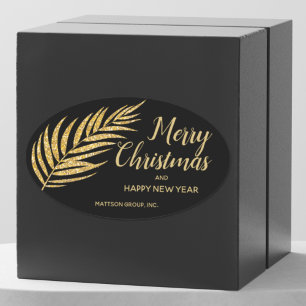 Sticker Ovale Tropcal Gold Glitter Palm Christmas Thank You