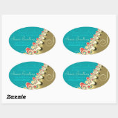 Sticker ovale Tropical Beach Aqua + Gold Étiquette (Feuille)