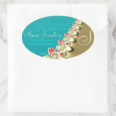 Sticker ovale Tropical Beach Aqua + Gold Étiquette (Sac)