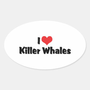 Sticker Ovale Tueur à Baleines à Cœur J'aime