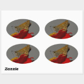 Sticker Ovale Tumeaux et Zinnia rouge (Feuille)