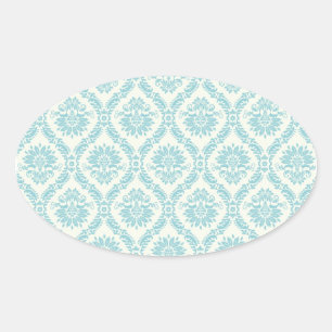 Sticker Ovale Turquoise Blue Damask Envelope Seal Party Favorise