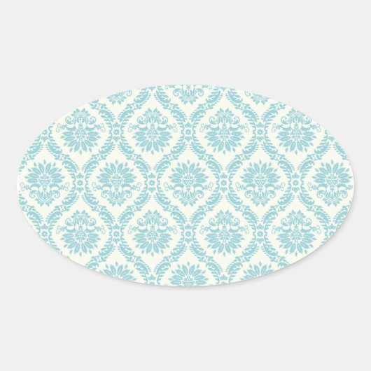 Sticker Ovale Turquoise Blue Damask Envelope Seal Party Favorise (Devant)