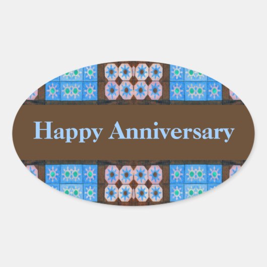 Sticker Ovale Turquoise Brown Joyeux anniversaire (Devant)