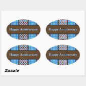 Sticker Ovale Turquoise Brown Joyeux anniversaire (Feuille)