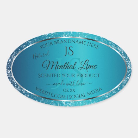 Sticker Ovale Turquoise chatoyant avec Parties scintillant initi (Devant)