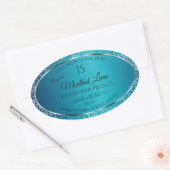 Sticker Ovale Turquoise chatoyant avec Parties scintillant initi (Enveloppe)