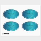 Sticker Ovale Turquoise chatoyant avec Parties scintillant initi (Feuille)