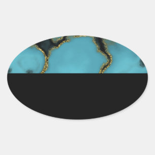 Sticker Ovale Turquoise Pierre or et noir