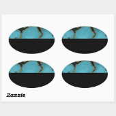 Sticker Ovale Turquoise Pierre or et noir (Feuille)