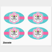 Sticker Ovale Turquoise Polka Dot Cupcake Bakery (Feuille)