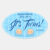 Sticker Ovale Twins Boys Baby shower Party Blue. Serviettes de t (Devant)