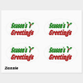 Sticker Ovale Typographie de Noël à Holly Joyeuses Fêtes (Feuille)