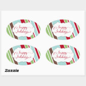 Sticker Ovale Typographie Joyeuses Fêtes avec bandes diagonales (Feuille)