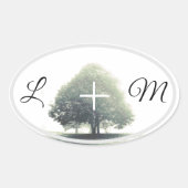 Sticker Ovale Un arbre dans le brouillard avec des lettres (Devant)