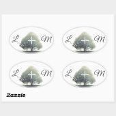 Sticker Ovale Un arbre dans le brouillard avec des lettres (Feuille)