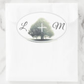 Sticker Ovale Un arbre dans le brouillard avec des lettres (Sac)