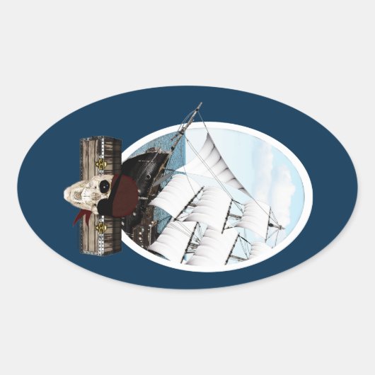 Sticker Ovale Un bateau pirate (Devant)