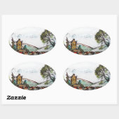 Sticker Ovale Un croquis du village britannique idyllique (Feuille)