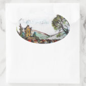 Sticker Ovale Un croquis du village britannique idyllique (Sac)