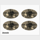 Sticker Ovale Un garçon assis sur un chien de St Bernard dans le (Feuille)