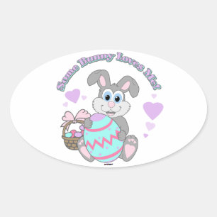 Sticker Ovale Un Lapin M'Aime ! Lapin de Pâques