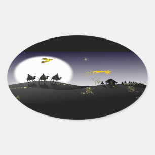 Sticker Ovale Un nouveau Père Noël e os Três Reis Magos