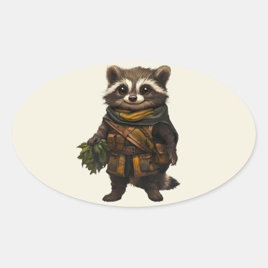 Sticker Ovale Un Racoon Rastique (Devant)