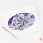 Sticker Ovale Unicorne magique d'hiver (Enveloppe)