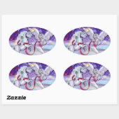 Sticker Ovale Unicorne magique d'hiver (Feuille)